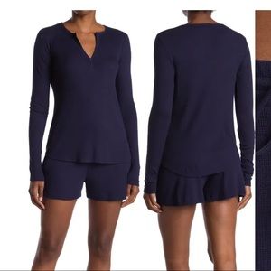 NWT Socialite Thermal Long Sleeve Henley & Shorts Pajama Set, navy, XL, cozy!